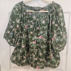 Lane Bryant Green Floral Peasant Top